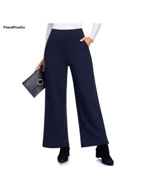 Fleece Lined Wide Leg Pants High Waisted Pockets Thermal Winter